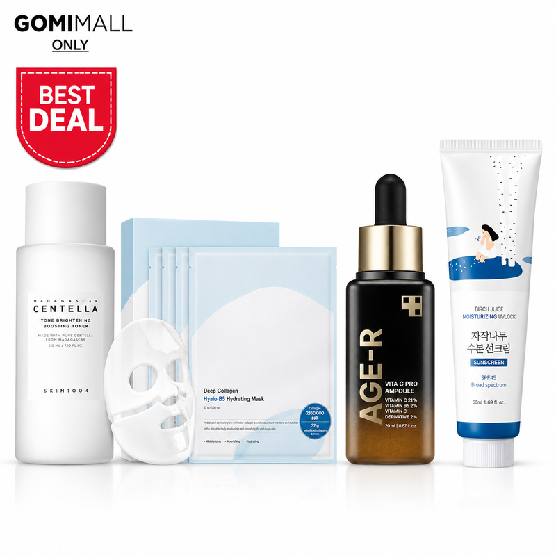 Korean Brightening, Hydrating & Sun Care Skincare Set – 4 Piece Bundle